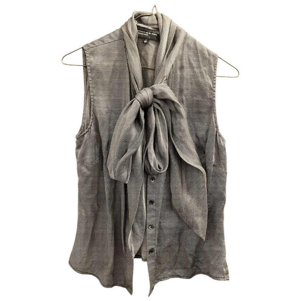 Jones New York 100% Silk Sleeveless Bow Tie Blouse